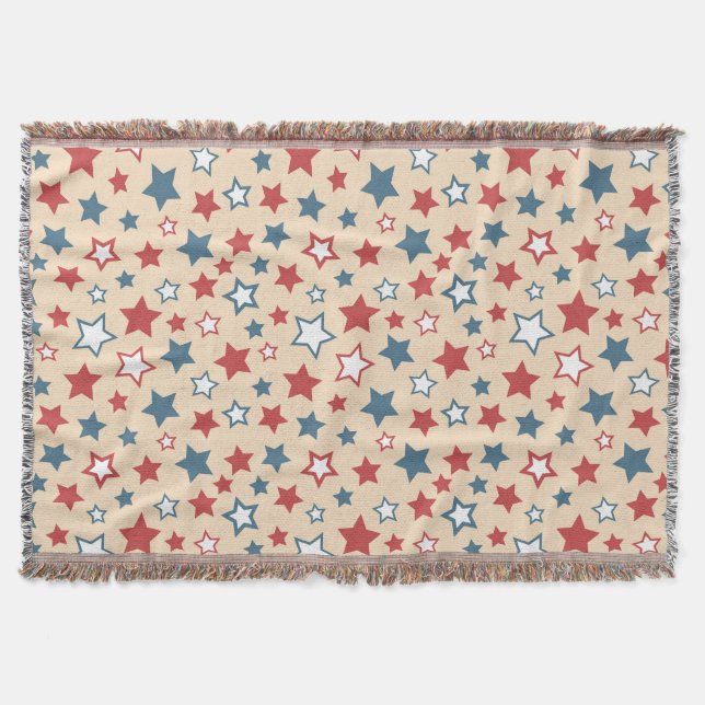 Cobertor Red and Blue Stars, 4th of July, Beige Background (Frente)