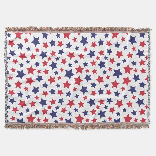 Cobertor Red and Blue Stars, 4th of July, White Background (Frente)