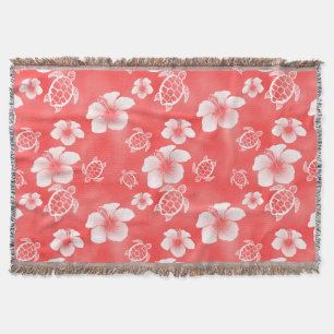 Cobertor Red Hibiscus Honu Hawaiian Pattern