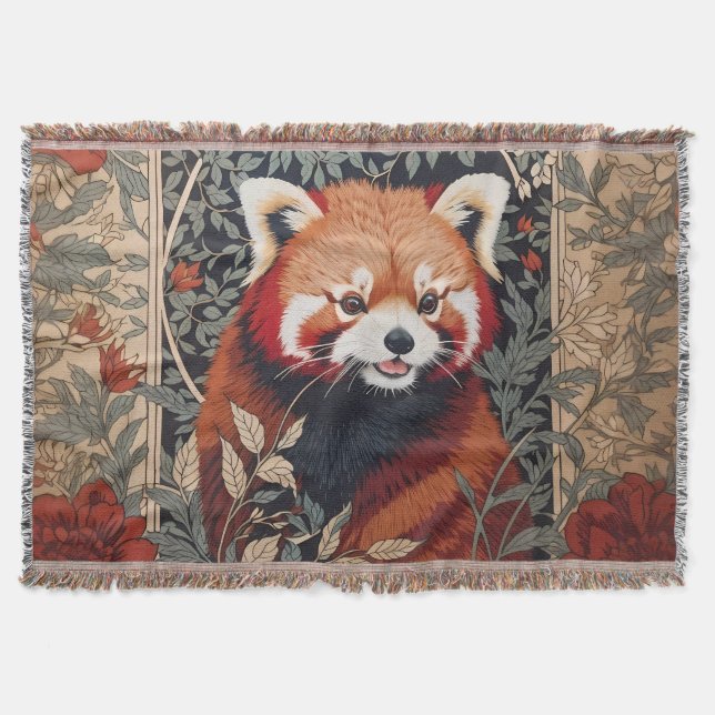 Cobertor Red Panda Elegante William Morris Inspirou Floral (Frente)