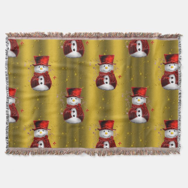 Cobertor Red Snowmen no Dourado (Frente)