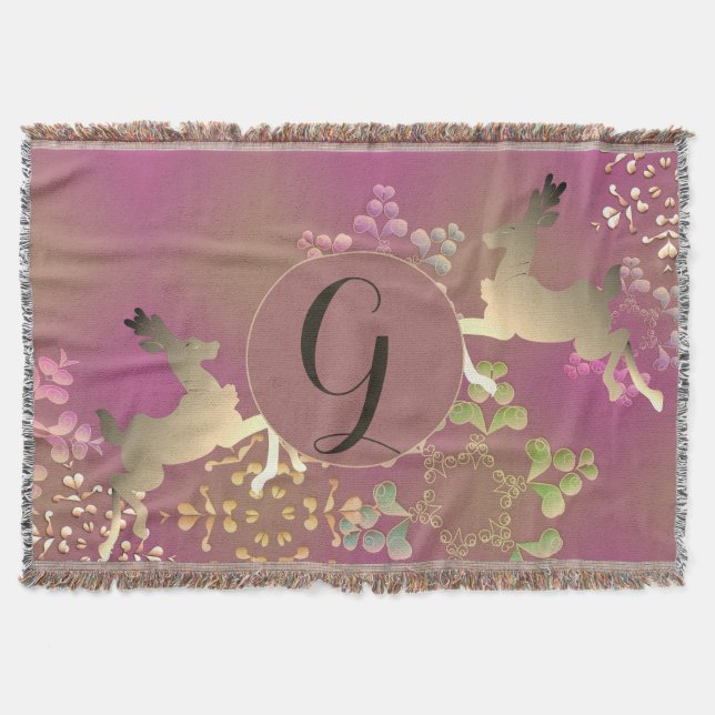 Cobertor Reindeer & Snowflakes Roxo (Frente)