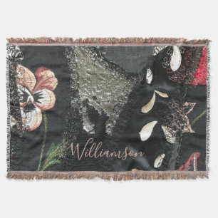 Cobertor Remendo de Flores Personalizadas com Bordado Cinza
