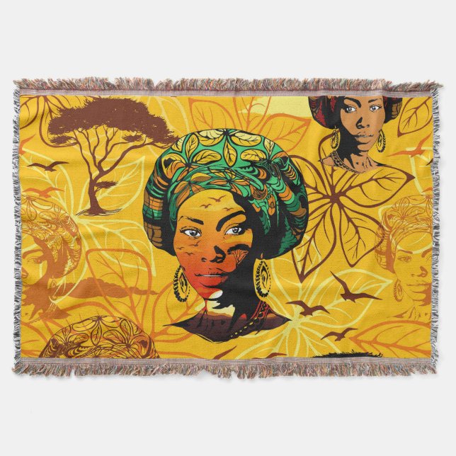 Cobertor Retrato de Mulher Africana com Sunset (Frente)
