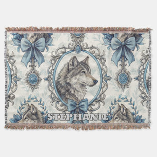 Cobertor Retrato do Lobo de inverno em azul Ornamentado e q