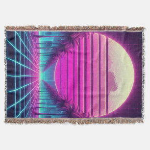Cobertor retrô, 80 anos lua neon/palmas