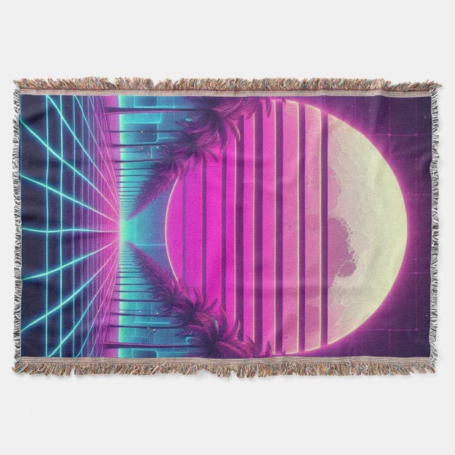 Cobertor retrô, 80 anos lua neon/palmas (Frente)