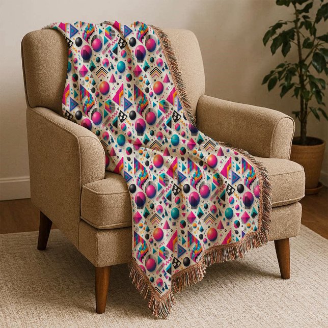 Cobertor Retro 90s Memphis Geometric Neon Bold Throw Blanke (Retro 90s Memphis Geometric Neon Bold Throw Blanket)