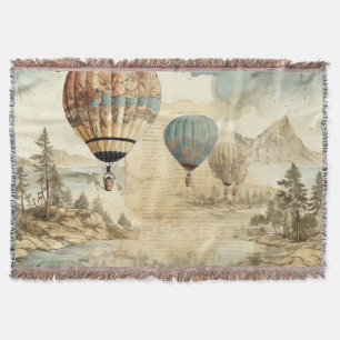Cobertor Retro Balão Azul Antigo Paisagem de Viagem