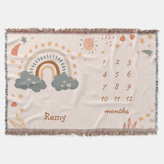 Cobertor Retro Boho Rainbow Rust Baby Milestone Meses (Frente)