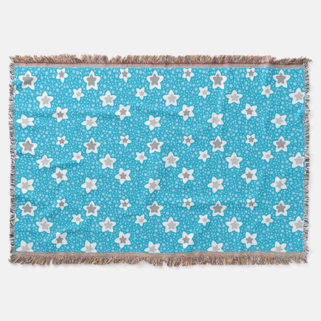 Cobertor Retro de bolinhas azul pesado com estrelas (Frente)