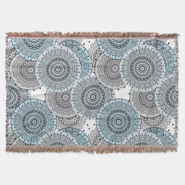 Cobertor Retro, padrão retrô, azul e cinza, elegante (Frente)