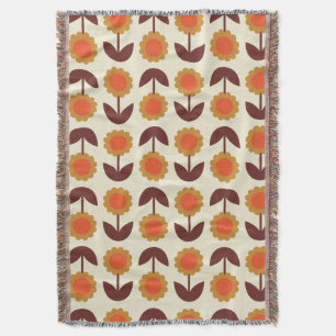 Cobertor Retro Vintage 70s Padrão Floral Laranja e Marrom