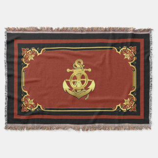 Cobertor Roda/âncora do navio náutico, vermelho/ouro