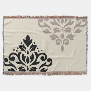 Cobertor Rolar Damask Art I Black Taupe Cream