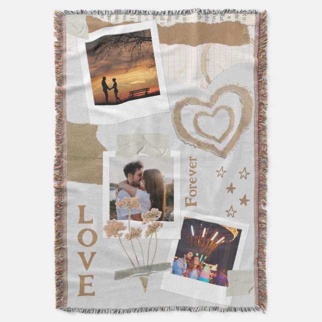 Cobertor Romance de Álbum de Recortes Rústico com Corações  (Frente Vertical)