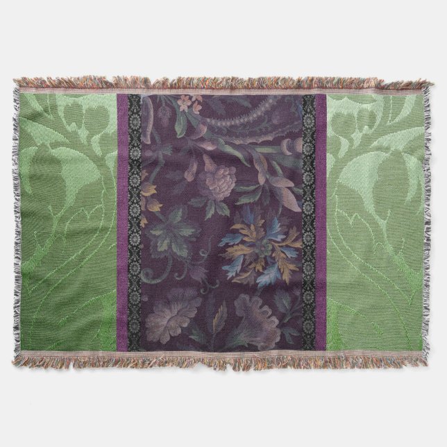 Cobertor Romance Gótico: Elegância Vitoriana Verde e Roxo (Frente)