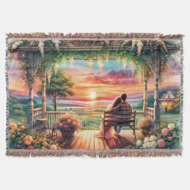 Cobertor Romantic Sunset Porch View Illustration (Frente)