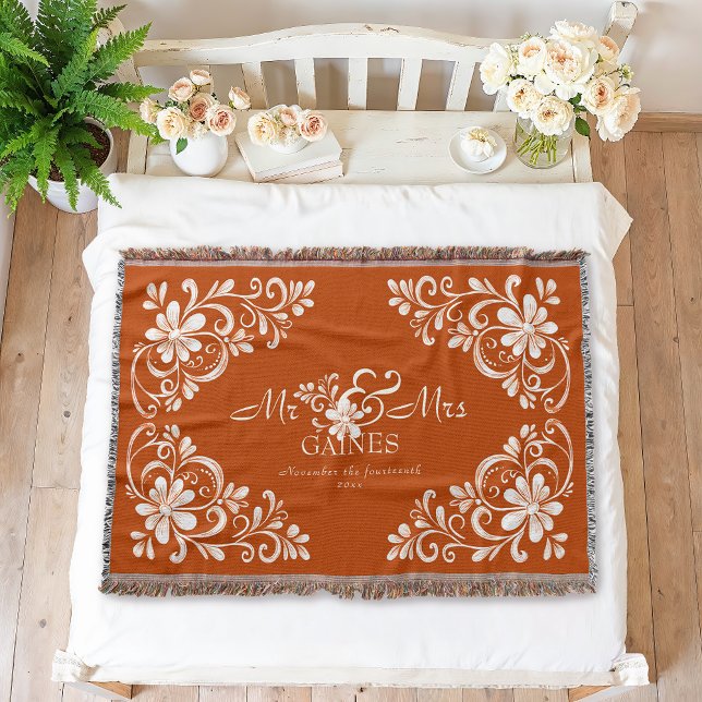 Cobertor Romântico Shabby Chic Laranja Queimada Floral Sr e (Criador carregado)