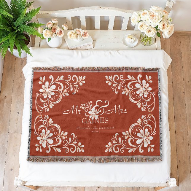Cobertor Romântico Shabby Chic Vermelho Ferrugem Mr & Mrs F (Criador carregado)