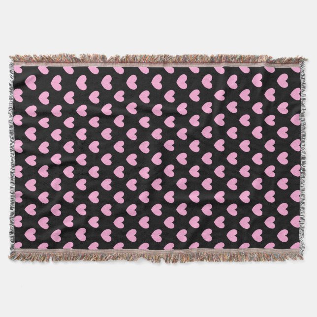 Cobertor Rosa algodão doce bolinhas de coração em preto (Frente)