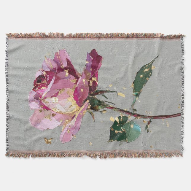 Cobertor Rosa Artística Rosa & Folha Dourada (Frente)