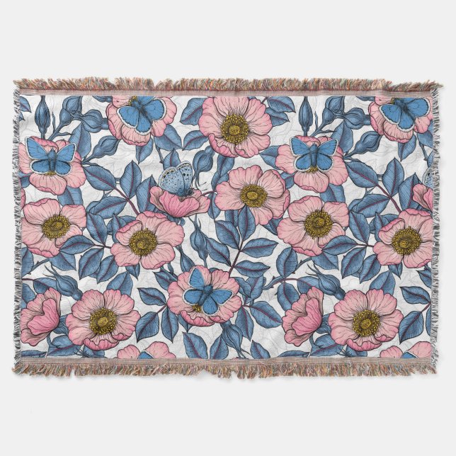 Cobertor Rosa de cães e borboletas (Frente)