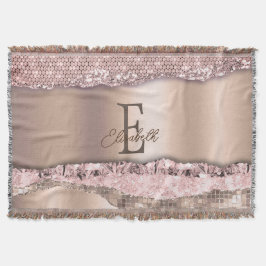 Cobertor Rosa Dourado Tendência Diamantes Brilho Monograma