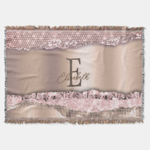 Cobertor Rosa Dourado Tendência Diamantes Brilho Monograma