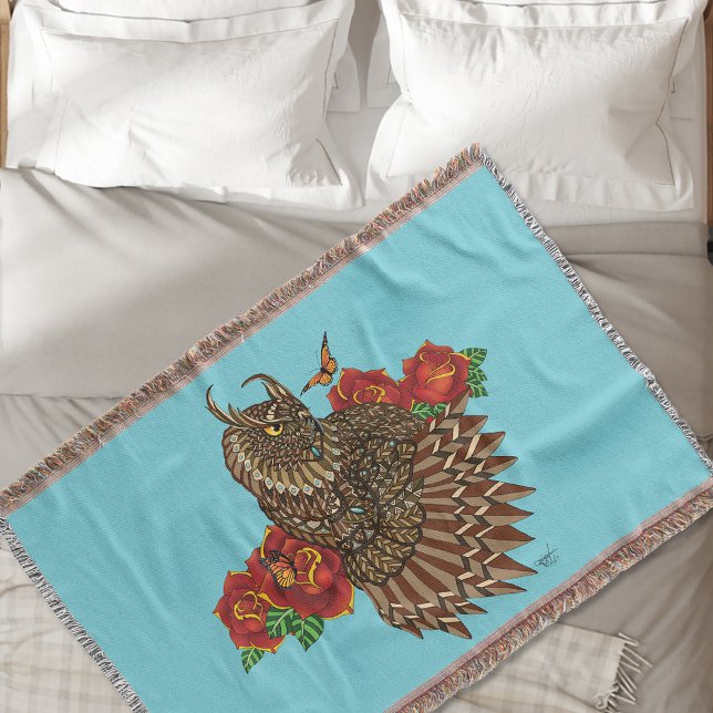 Cobertor Rosa vermelha Coruja Azul (Criador carregado)