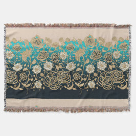 Cobertor Rosas Dourados com fundo turquesa