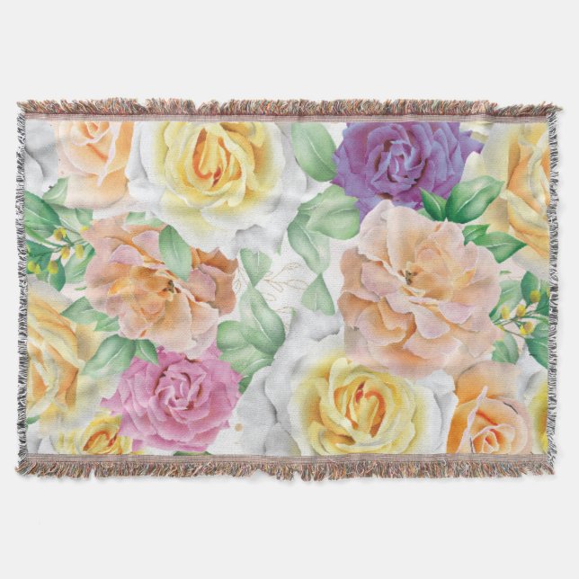 Cobertor Rosas em Aquarela 27 (Frente)