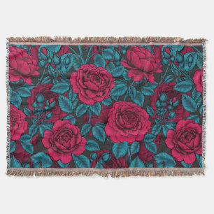 Cobertor Rosas em vermelho e azul