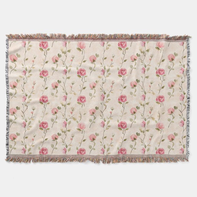 Cobertor Rosas Florais Rosa Creme Bonito (Frente)