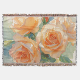 Cobertor Rosas Impressionistas em Aquarela Laranja