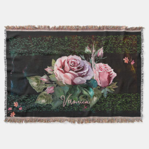 Cobertor Rosas rosa em preto
