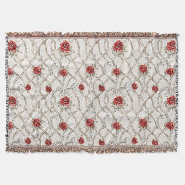 Cobertor Rosas Vermelhas Floral de Madeira Falsa Amor (Frente)