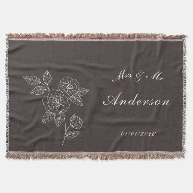 Cobertor Rose Drawing and Name in White on Dark (Frente)