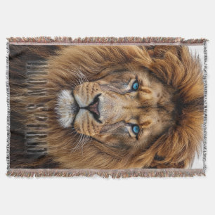Cobertor Rosto Majestoso de Leão com Olhos Azuis   Vida Sel