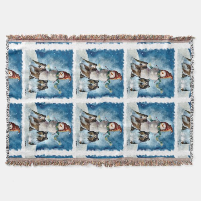 Cobertor Rough Collies com Snowman no Natal (Frente)