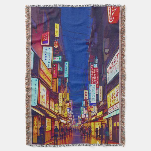 Cobertor Rua de cidade japonesa à noite (Frente Vertical)