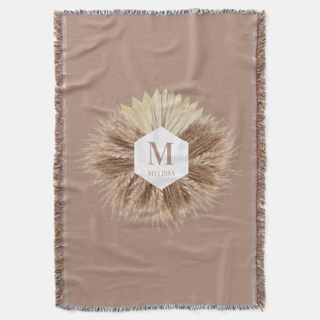 Cobertor Rustic Boho Bohemian Pampas Grass Monograma (Frente Vertical)