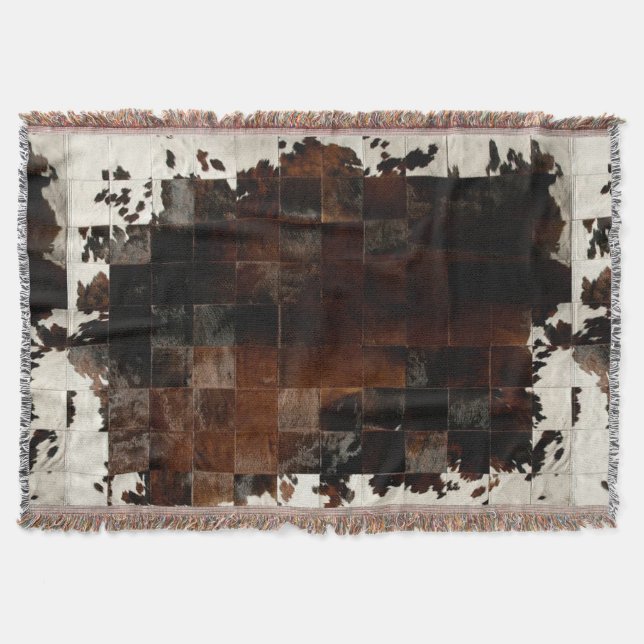 Cobertor Rustic Brown Patchwork Cowhide (Frente)