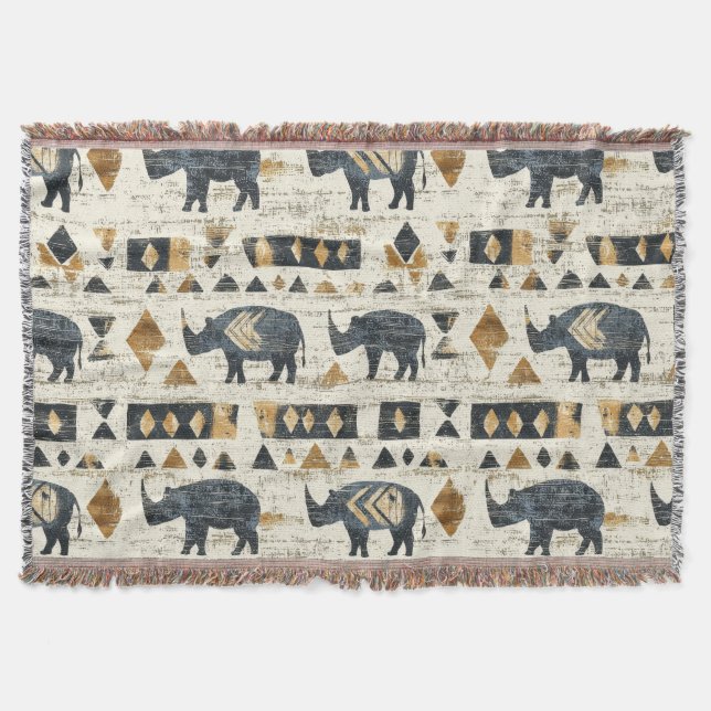 Cobertor Rustic Rhino Tribal Pattern (1) (Frente)