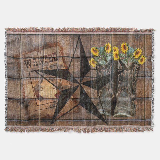 Cobertor Rustic Texas Star Western Pistola Boots (Frente)