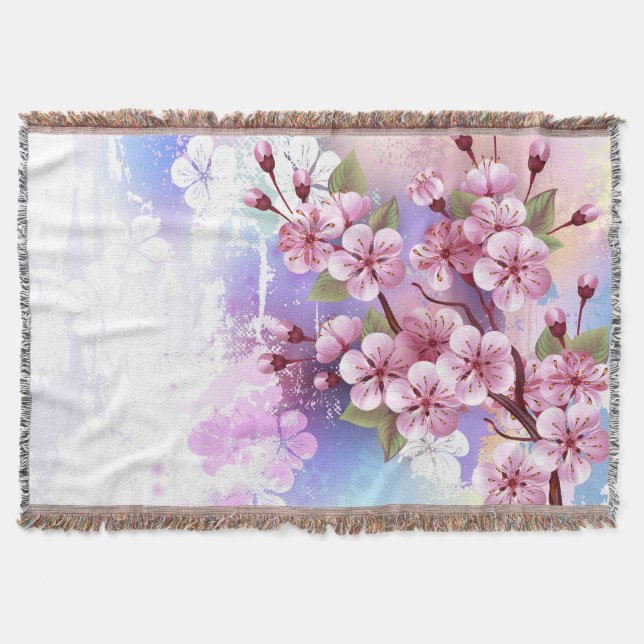 Cobertor Sakura rosa no fundo da pintura (Frente)