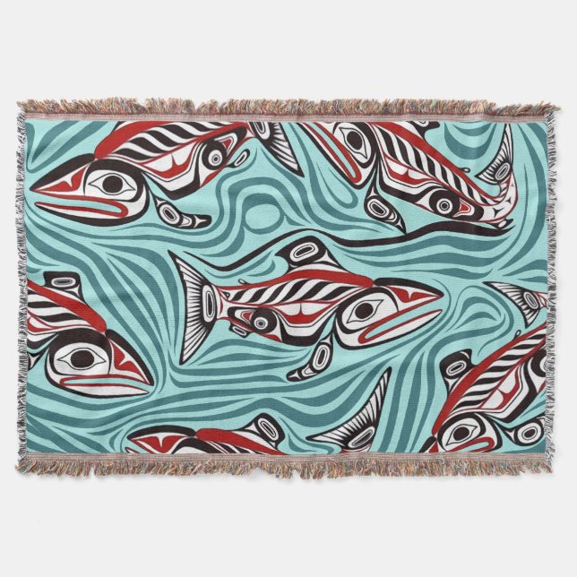 Cobertor Salmon Haida Art Spirit Pacific Northwest Nnat (Frente)
