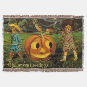 Cobertor Saudações de Halloween - Cartão Postal Vintage Spo