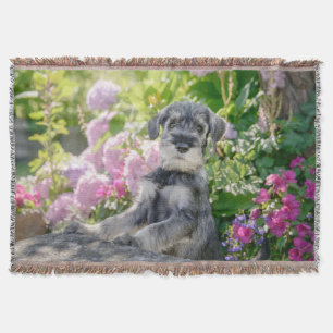 Cobertor Schnauzer Puppy Padrão em Jardim Flor -