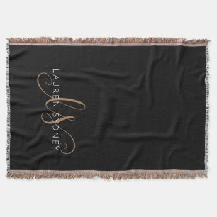 Cobertor Script Feminino Dourado Preto Moderno Monograma